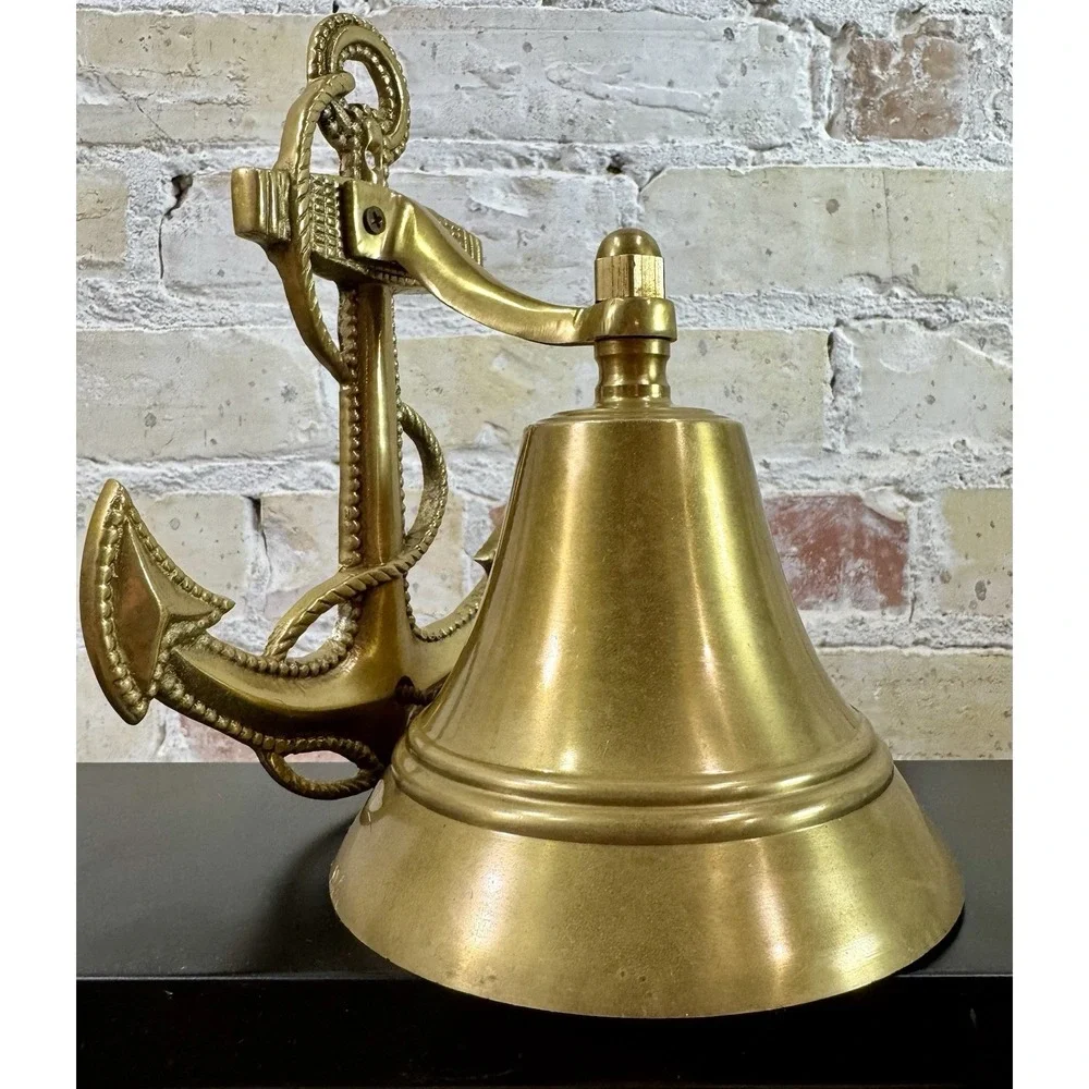 Vintage Solid Brass Ship Bell Anchor Wall Mount Nautical Maritime Rope 6.5